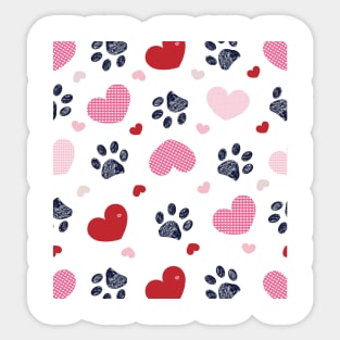 Plaid pink red hearts and doodle paw print Sticker